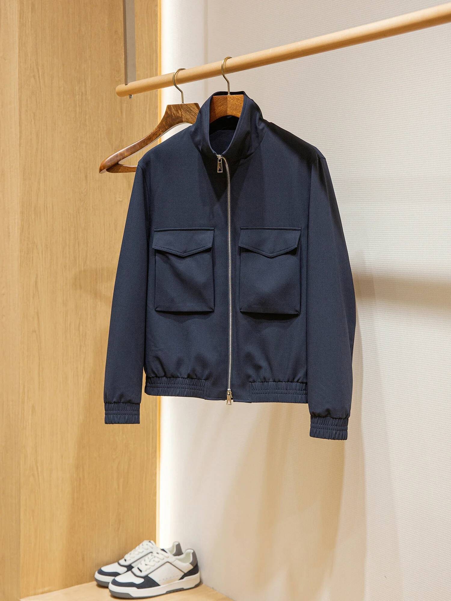 Worsted Wool-Blend Spring Men's Thin Shoulder-Length Loose Jacket