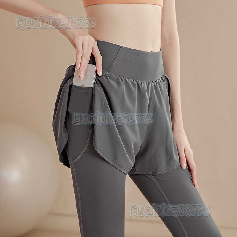 Fake Twopiece Yoga Pants for Women High Waist Hip Lift Tummy Control Running Pants Stretchy Tight Pants Sports Plus Size Fitness Pants Long Pants H250