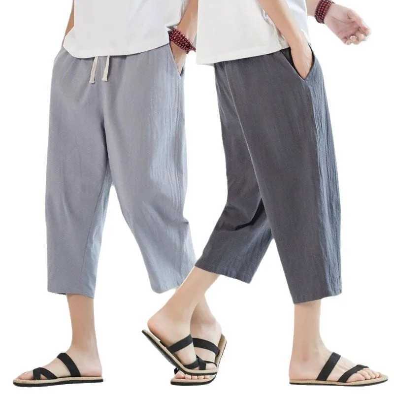 2025 Mens Fashion Casual Cropped Pants Solid Color Breathable Loose Shorts Straight Pull Pants Streetwear Mens W250826
