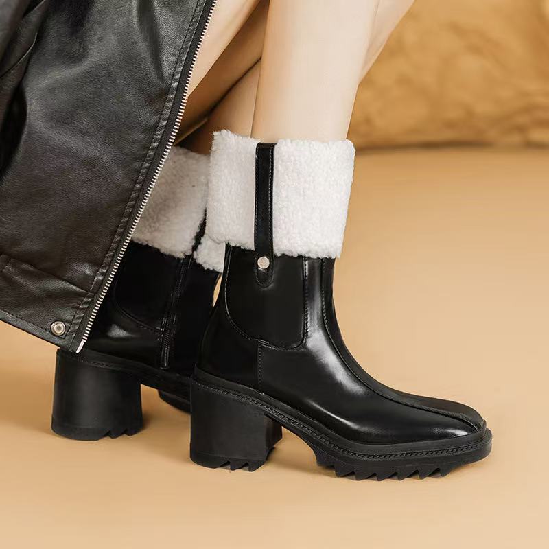 Women Betty PVC Boots Beeled Fur High heels boot Knee-high tall Rain Boot Waterproof Welly Rubber Soles Platform Outdoor Rains hoes Designer shoes 35-