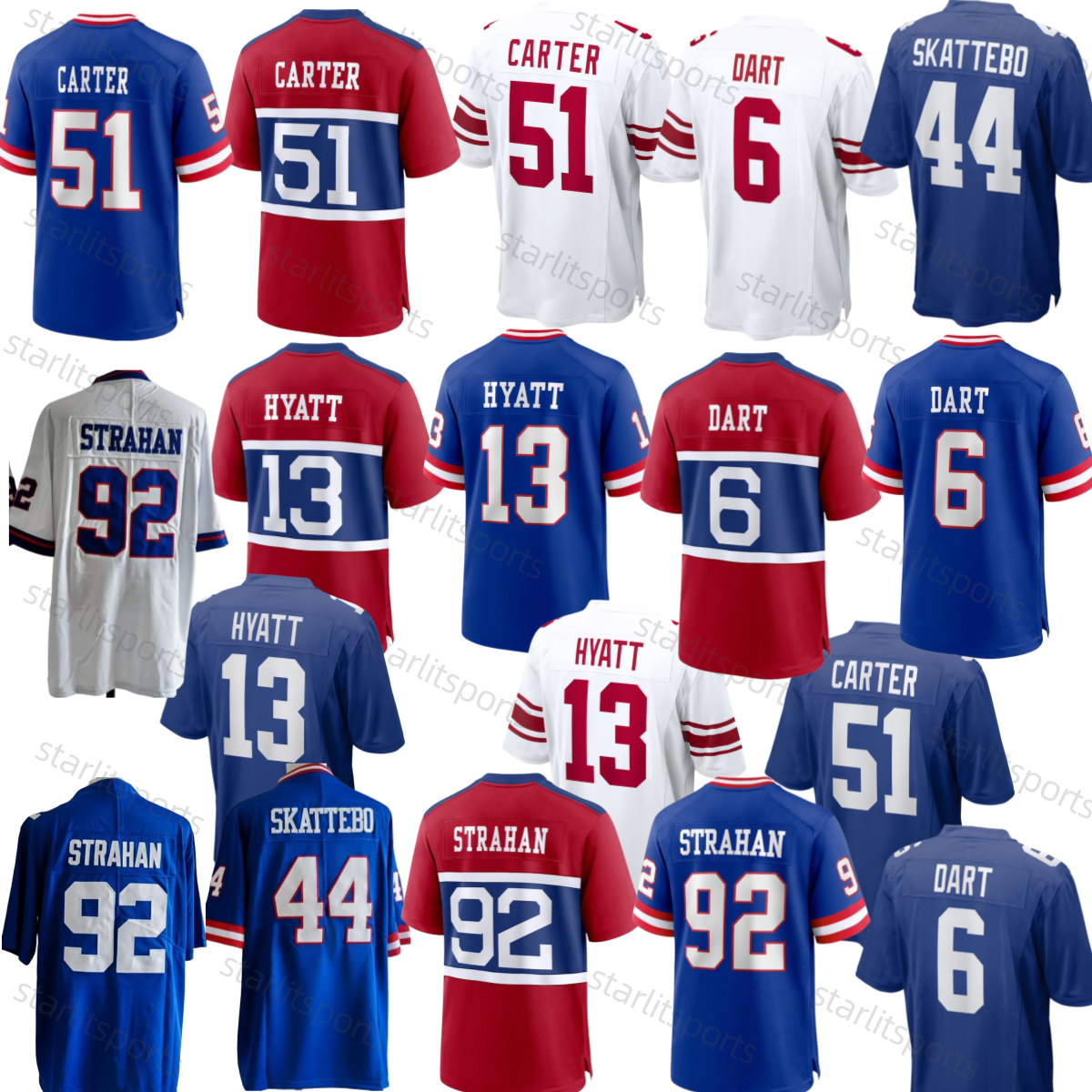 Michael Strahan Jaxson Dart Cam Skattebo Jalin Hyatt Abdul Carter men women youth Personalized Customized Embroidered Letter Any Name Number football jersey