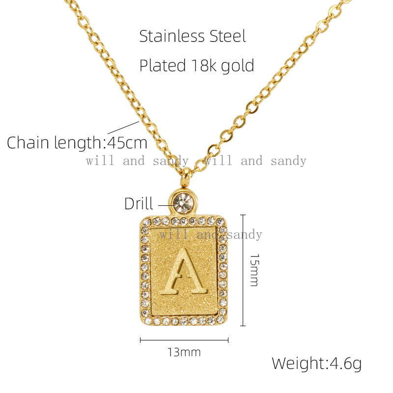 Non Tarnish 18K Gold Plated Initial Necklaces for Women Cubic Zirconia CZ Letter Necklace Capital Monogram Retangle Initial Pendant Necklace Jewelry G