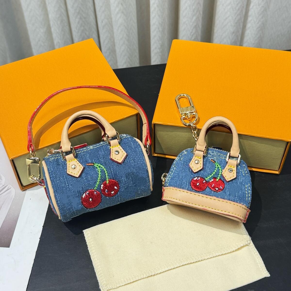 Womens micro denim cerise designer bag cherry leather shoulder crossbody bags mini women handbag ornament tote wallet purse M02535