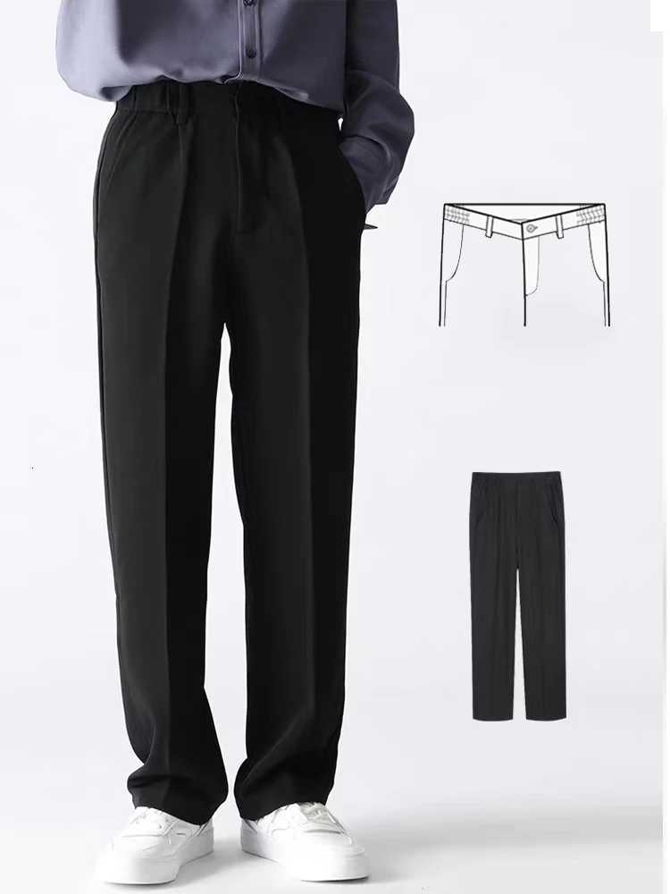 Spring Autumn Casual Pants Men Korean Fashion Stretched Polyester Loose Draped Slacks Straight Trousers Male SemiWide Suit Pant W250826