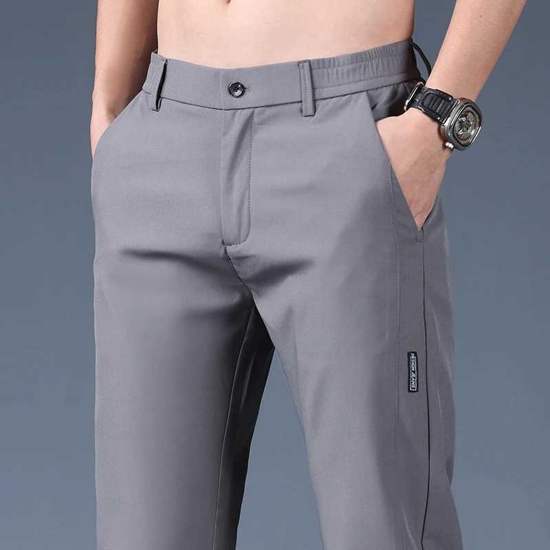 Summer Thin Ice Silk Stretch Mens Pants Business Casual Elastic Waist Smooth Trouser Suit Pants Male Brand Clothing W250826