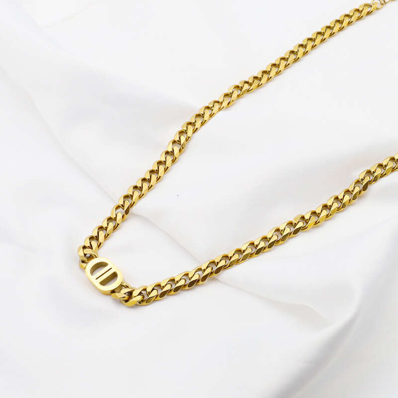 Ins Style Hip-Hop Trendy Cuban Chain Personality Gold Double D Titanium Steel Necklace Non-Fading