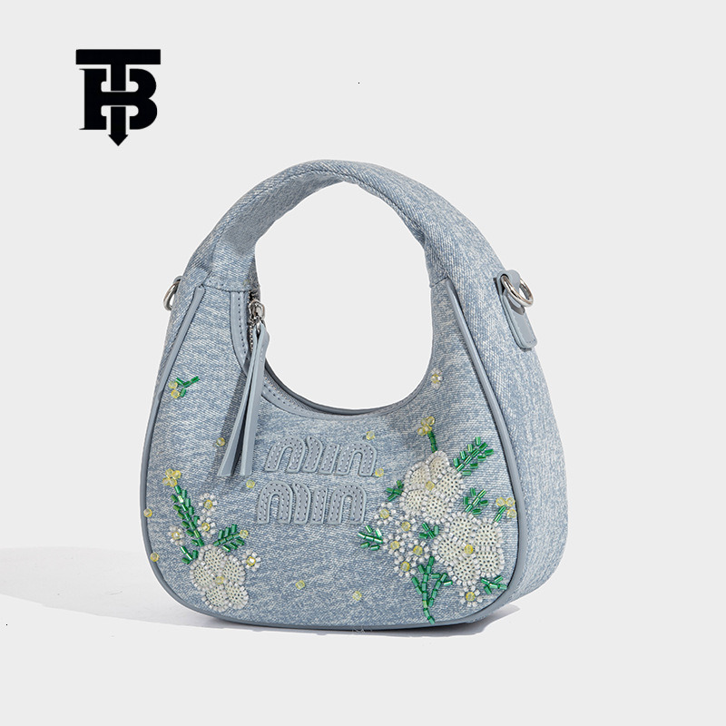 TB BHULAMTE Designer Luxury Women's Single Shoulder Underarm Small Square Bag Cowboy Nail Bead Flower Heavy Industry Embroidery Handbag Casual St