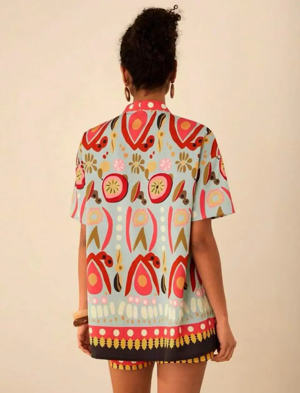 2025 Summer Fashion Printed Two Piece Set Women Casual Beach Style Holiday Cardigan Shirt Top Shorts 2Piece Outfit 250825