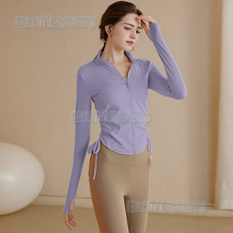 Stand Collar Stylish Sports Jacket Celebrity Yoga Wear Long Sleeve Tight Double Drawstring Top Running Long Jacket Autumn H250825