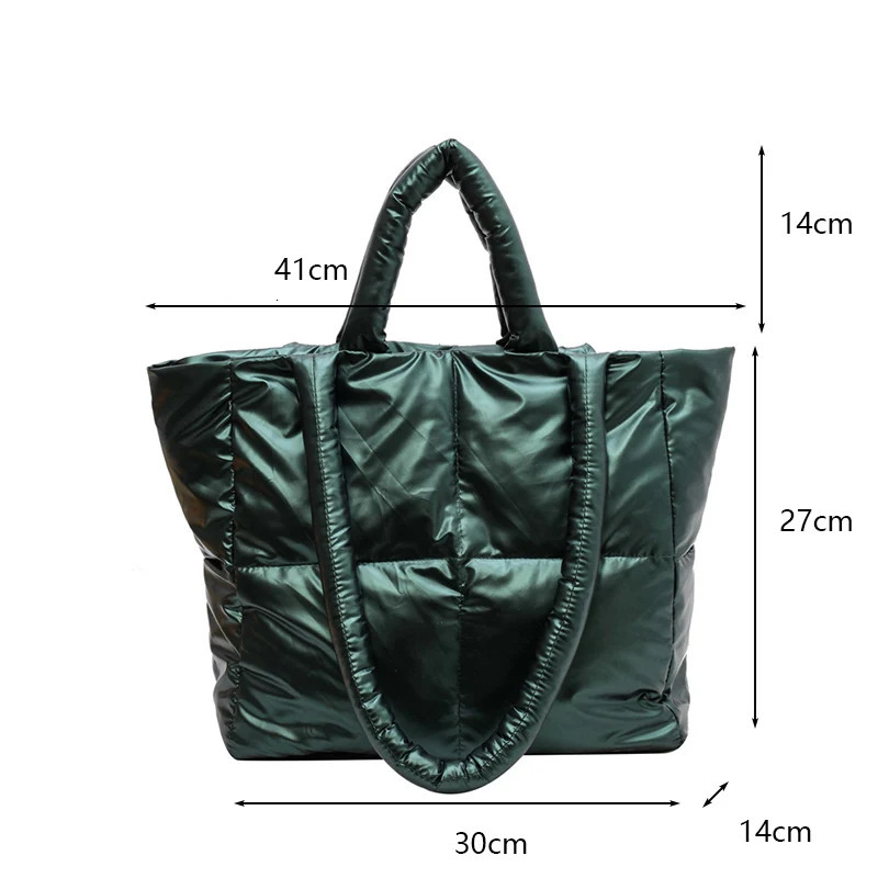 Puffy Shoulder Bag Women Quilted Space Down Feather Padded Cotton Handbag Winter Large Capacity Warm Shopping Purse 250820