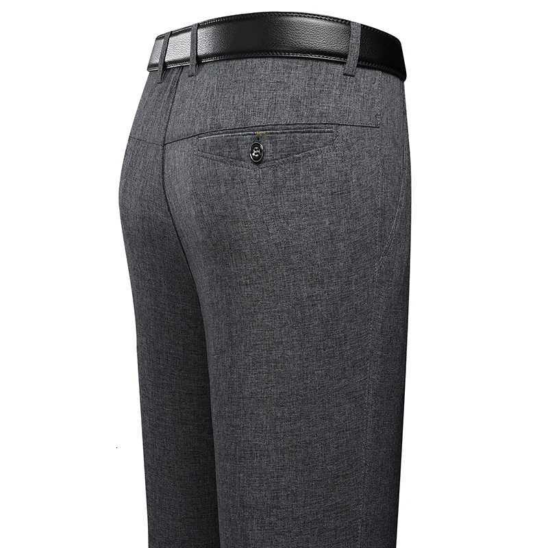 Mens Trousers Business Casual Pants Summer Autumn Dress Straight Pants Elastic Black Gray Loose Formal Pants W250826