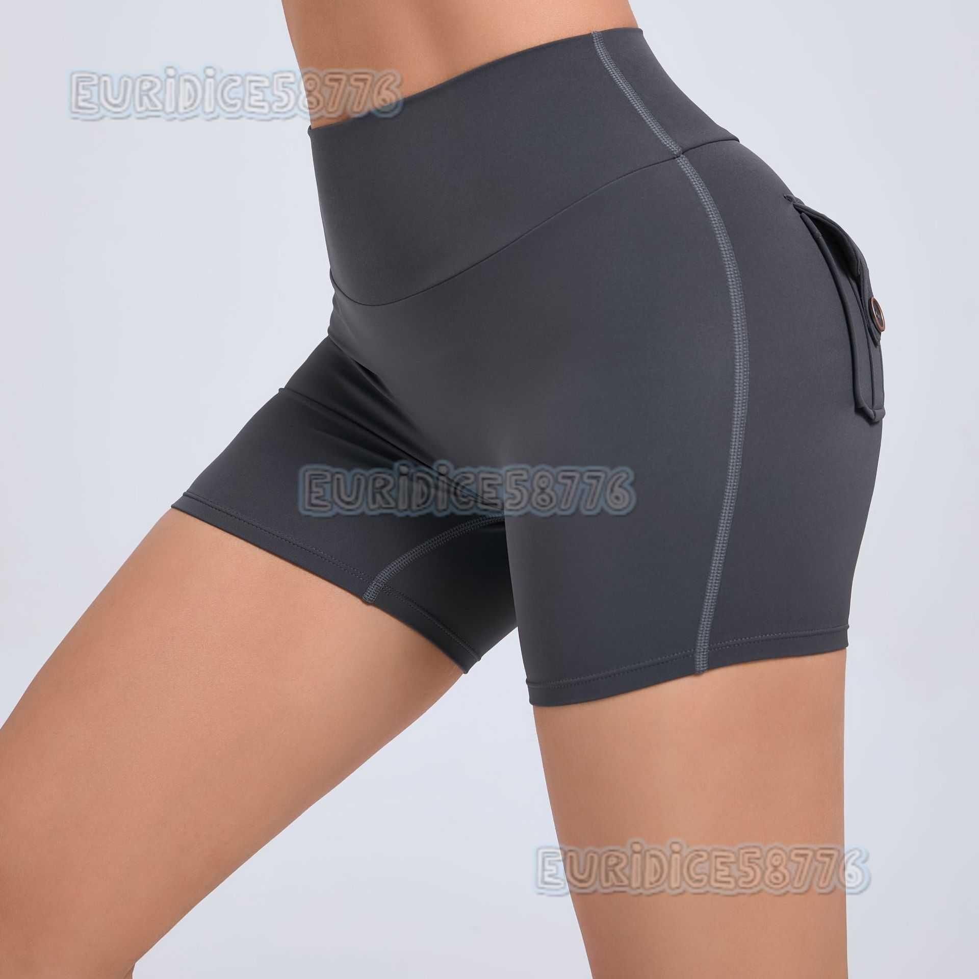 Peach Hip Cargo Tight Shorts Women High Waist Elastic Hip Lift Button Yoga Pants Quick Dry Running Fitness Pants 8019 H250825