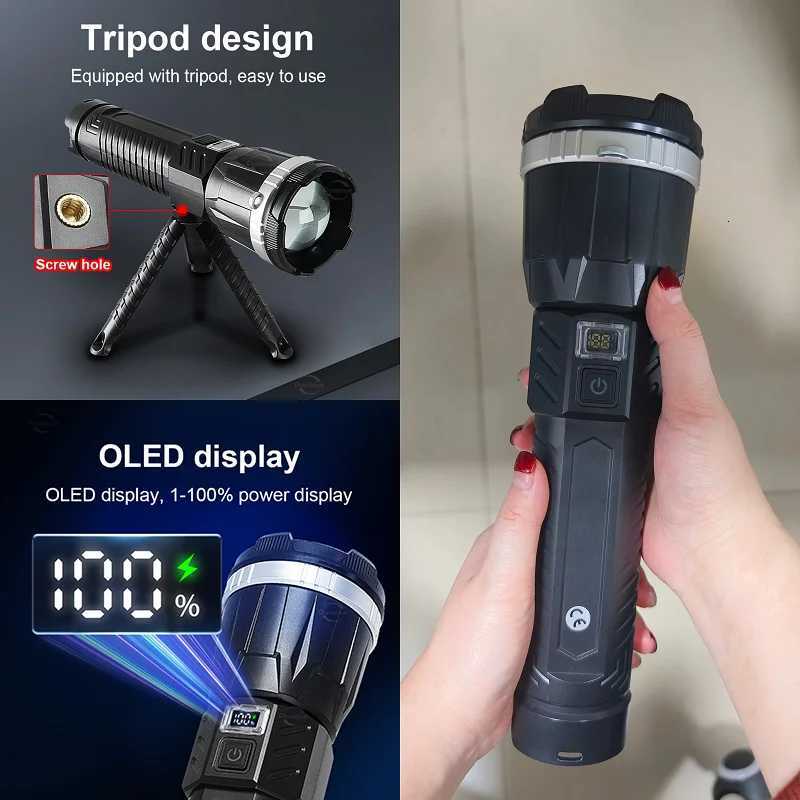 Most Poweful LED Flashlight 6000000LM Strong Light Torch Rechargeable Lamp High Power Long Shot 4km Tactical Flashlights Camping Y250826