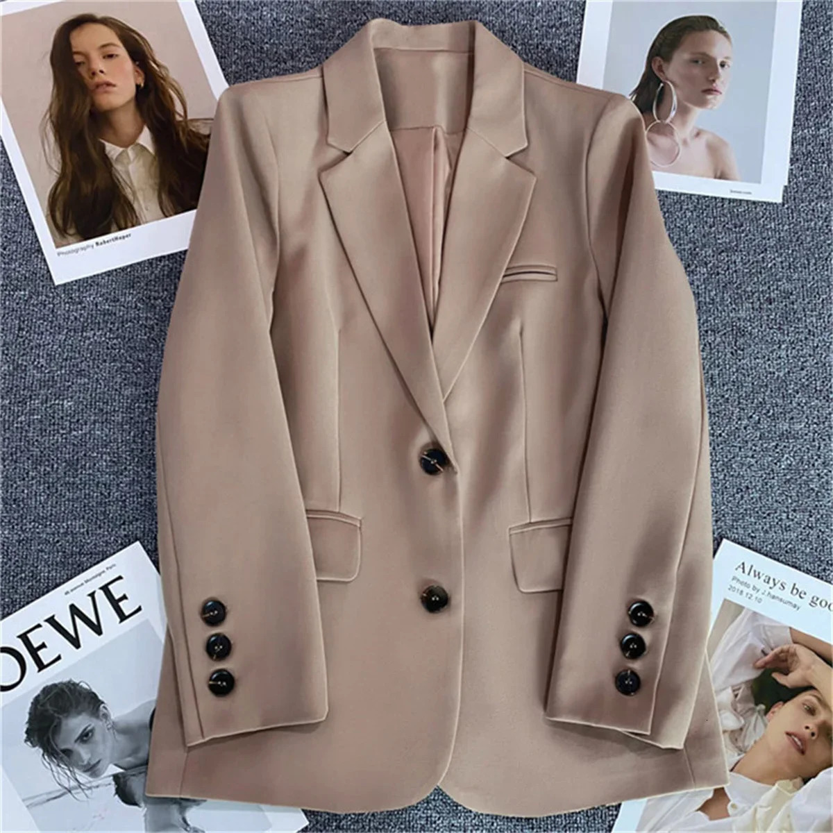 Women Jacket in Korean Fashion Small Suit Top Brown Coat Clothes Loose Straight Temperament Slim Blazer for 250825