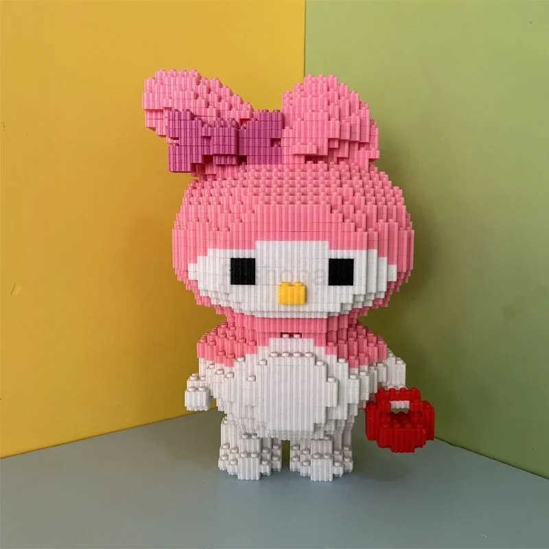 Sanrio Hello Kitty Kuromi My Melody Anime Peripheral Cartoon Kawaii Cute Building Blocks Assembled Toys Creative Decoration Gift X250826
