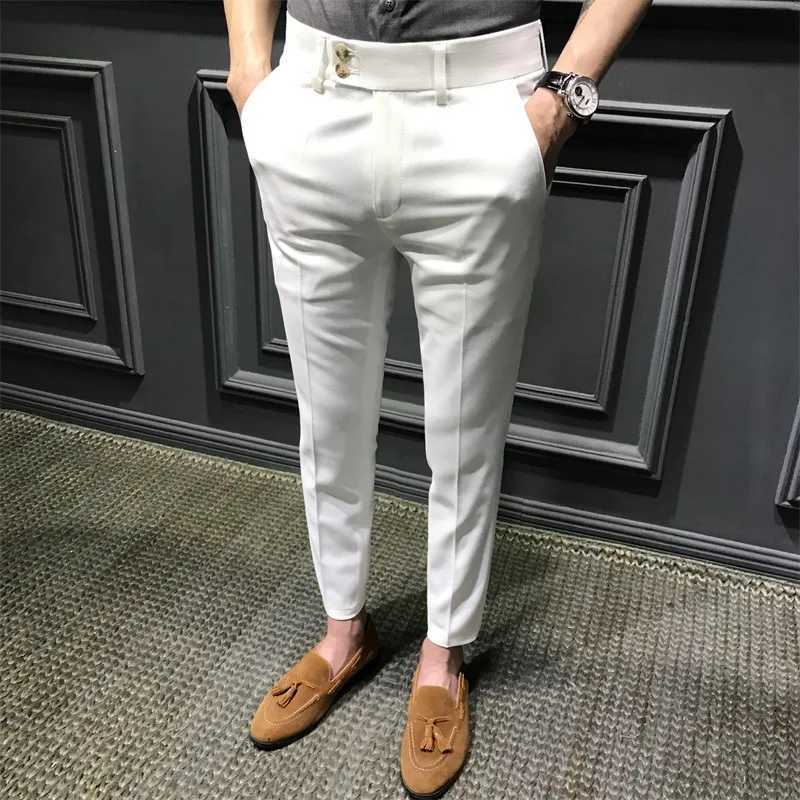 Mens Fashion Slim Fit Comfortable Ankle Length Suit Pants Casual Elastic Solid Small Foot Nine Point Pants Commuting Wear W250826