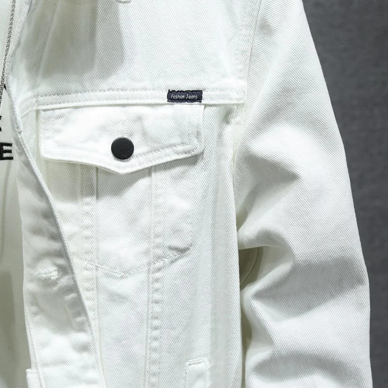 Spring Men Solid Lapel Denim Jackets Fashion Motorcycle Jeans Jackets Hommes Slim Fit Cotton Casual Black White Coats 250825