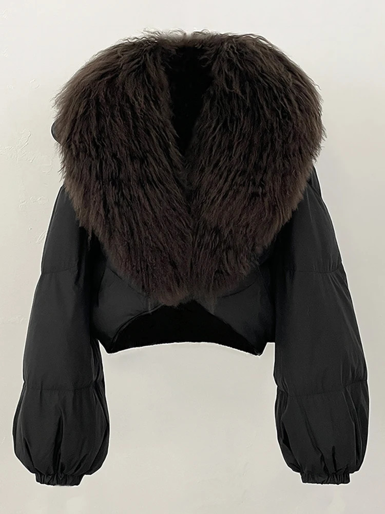 OFTBUY Fahsion Short Long Slevee Puffer Jacket Winter Clothing Women Real Mongolia Sheep Fur Coat Real Fur Goose Down Parkas 250826