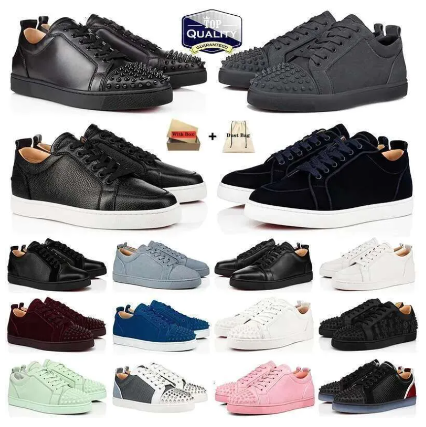 Luxury Designer Low Dress Shoes Mens Red soled lace up casual shoes Glitter Rivets Leather Suede Men Women Fashion Spikes Office Career Wedding Trainers With Box