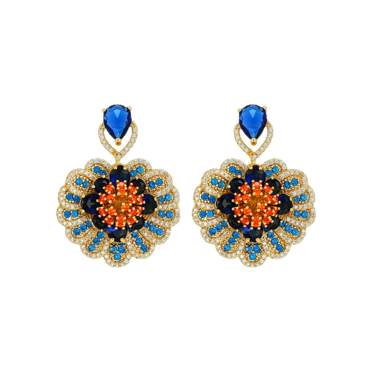 Blue Zircon Flower Earrings French Elegant Stud Earrings for Women Minimalist Luxury Jewelry
