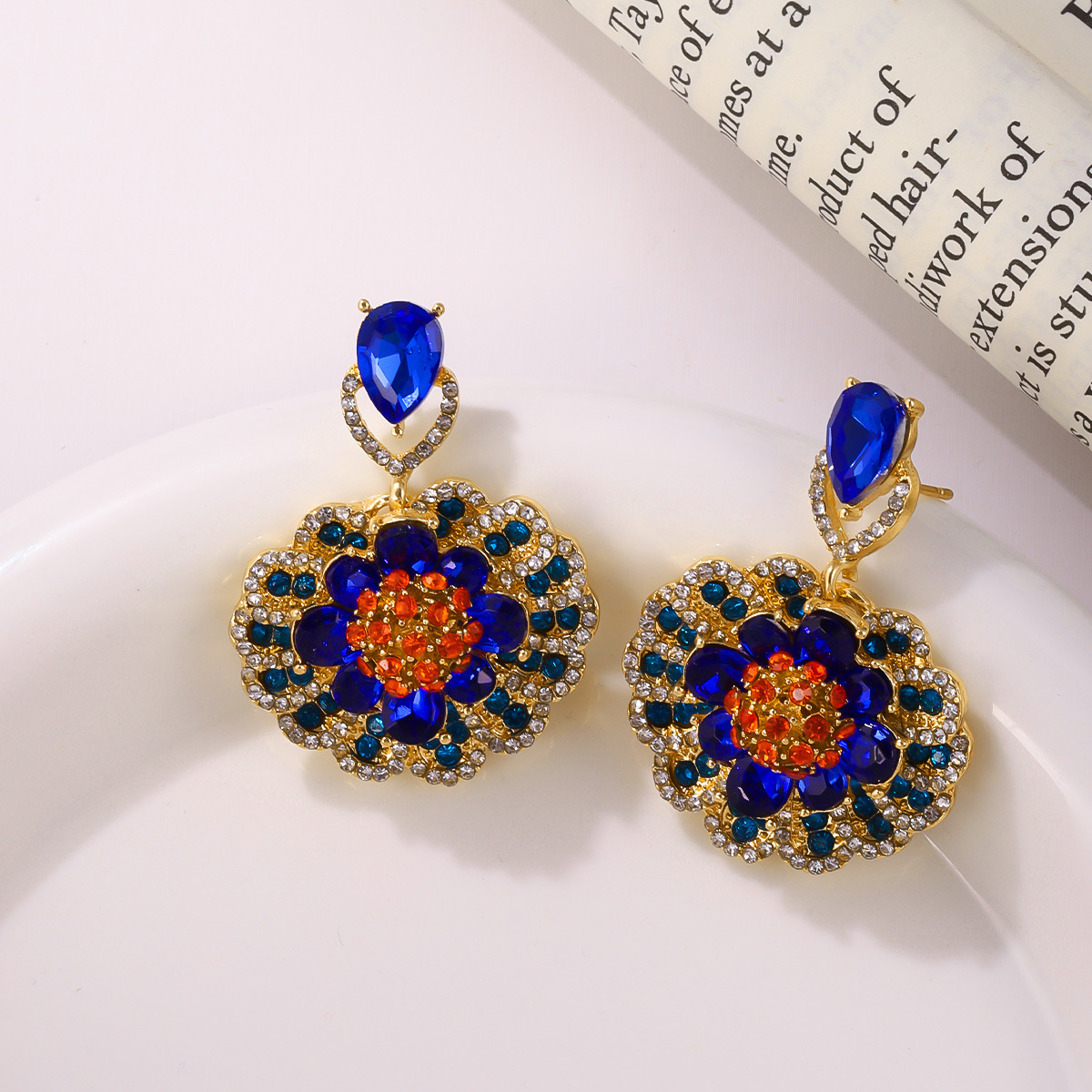 Blue Zircon Flower Earrings French Elegant Stud Earrings for Women Minimalist Luxury Jewelry