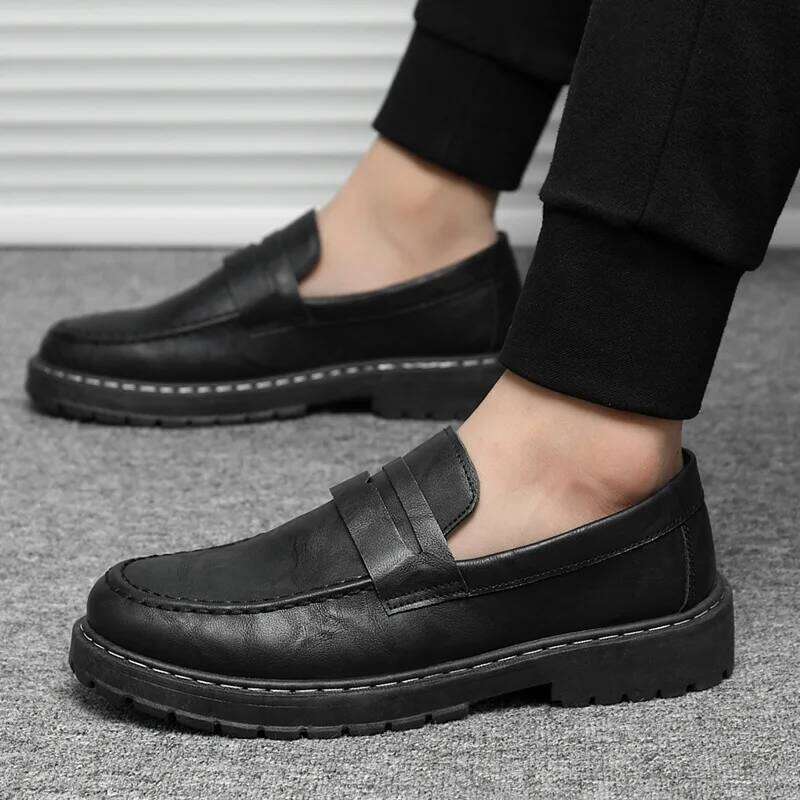 New Platform Loafers Men Pu Leather Breathable Slip-On Loafer Shoe Solid Mens Casual Handmade Men's Dress Shoes