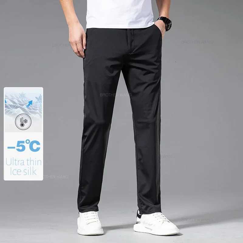 Spring Summer Ultrathin Casual Pants Mens High Elastic Ice Silk Quickdry Straight Draped Business Trousers Male Korean W250826