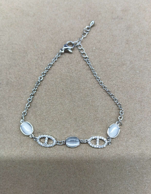 jewelry designer with dia inlaid oval high-end temperament bracelet Korean ins niche sweet handmade Cat's Eye Stone accessories