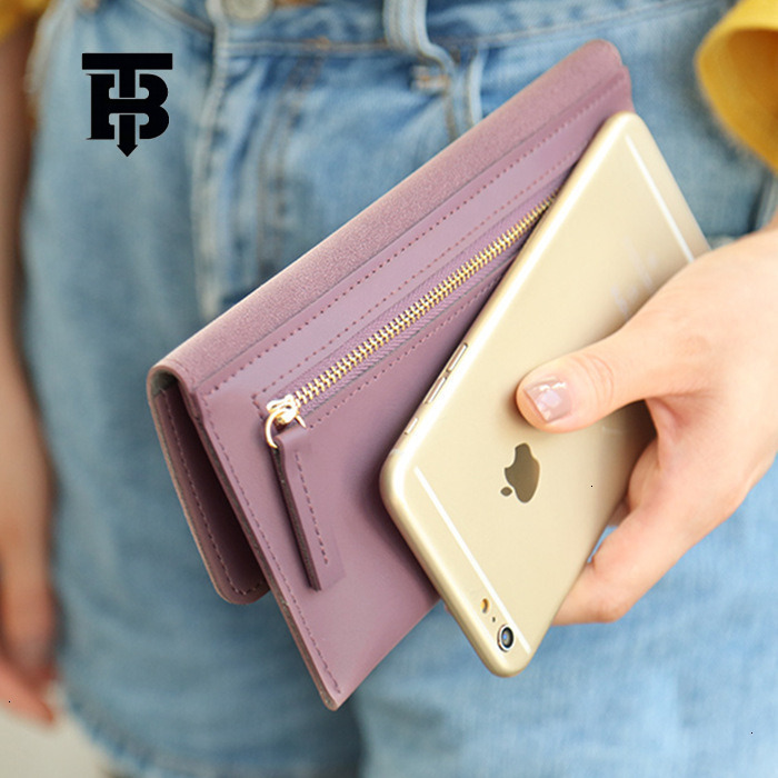 TB BHULAMTE Designer Luxury Korean Women's Wallet Long Thin Phone Bag Fashion Handbag Solid Color Simple Buckle Student Card Bag Coin Bag Free Sh