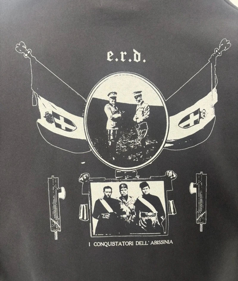 American Street ERD Hoodies Oversized Vintage Printed Patchwork Hooded Sweatshirts Casual Loose Men Women Washed Hole Hoodys 250825