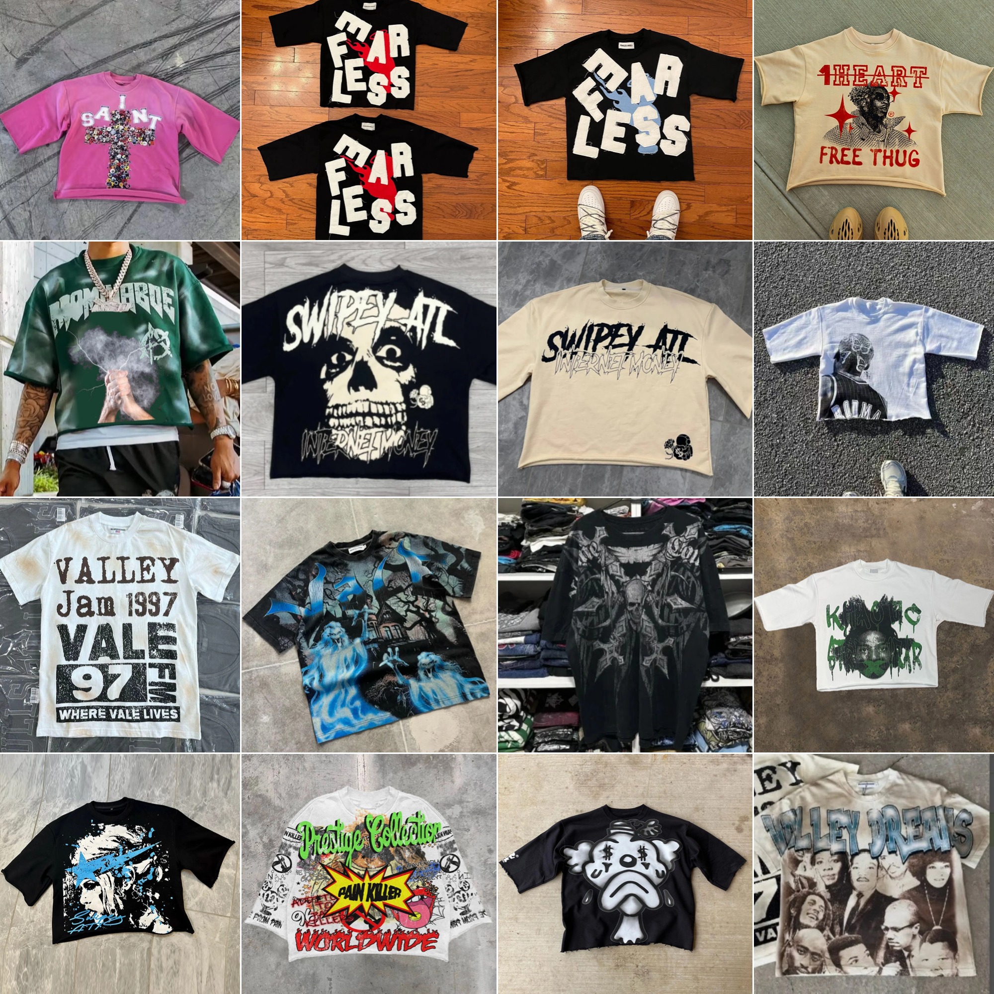 Men's T Shirts Vintage Gothic Skull Graphic Print T-Shirt Men Oversized Casual Short Sleeve Tshirt Streetwear Women Cropped