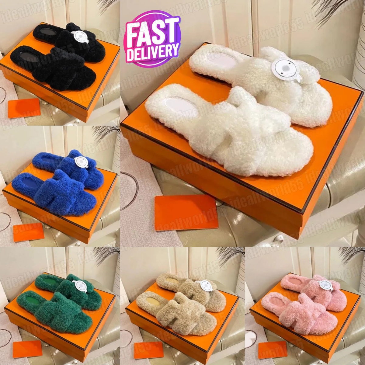 Designer Slippers Furry Slides Designer Womens Slippers Ladies Wool Winter Fur Fluffy Furry Warm Letters Sandals Comfortable Girl Flip Flop Slipper