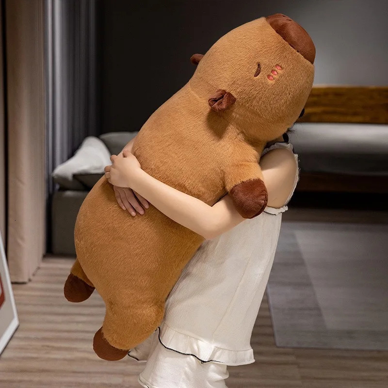 Kawaii Capybara Plush Toy Stuffed Capibara Fluffy Doll Long Sleep Soft Pillow Sofa Cushion Nap Sleeping Toys for School Xmas 250825