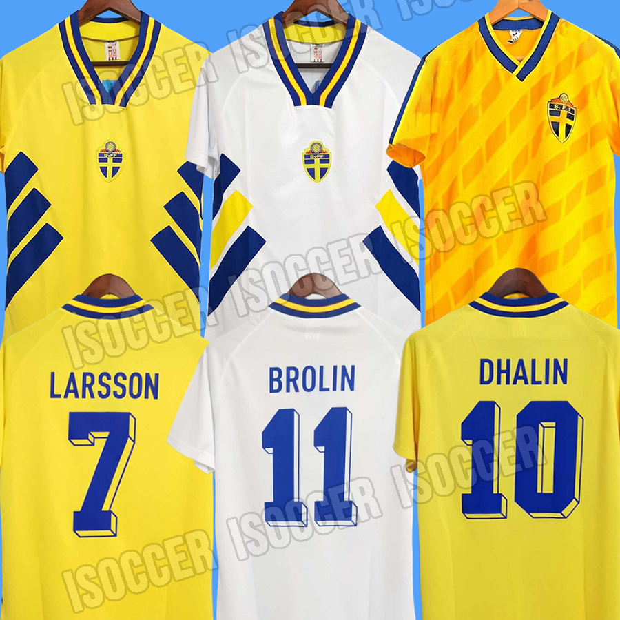 1994 Retro Sweden Soccer Jerseys 1990 home Vintage Sweden football shirt LARSSON DAHLIN BROLIN