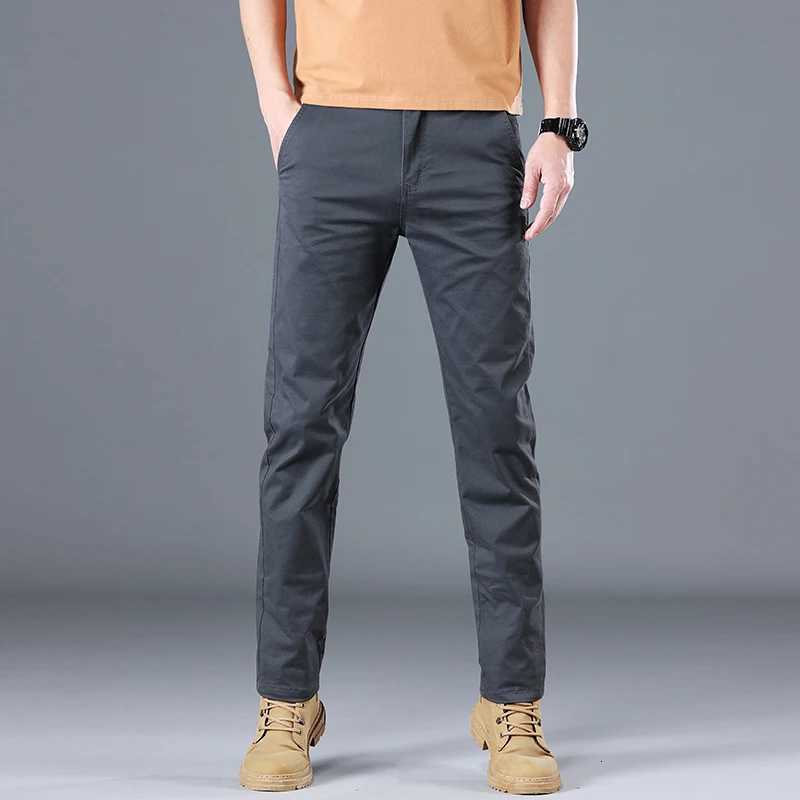 2024 Mens High Quality Pure Cotton Classic Solid Color Casual Pants Business Stretch Cotton Slim Straight Brand Trousers Male W250826