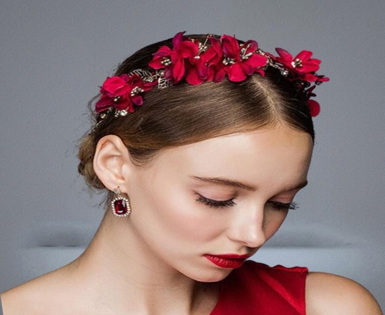 Wedding Bridal Rose Flower Headband Floral Crown Tiara Hairband Pink Purple Red Ivory Flowers Head Bands Hair Accessories Ornament3857294