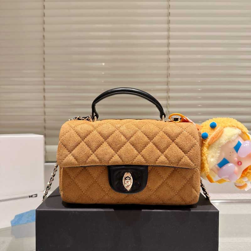 Genuine Leather Womens Luxurys Designers Suede With Accessories 25P Small C Clasp Lunch Box Leather Paintings Handbag Shouder Crossbody Bag Purse Pouch 19Cm