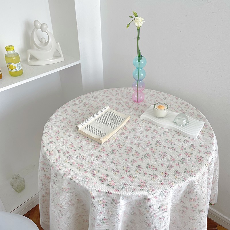 Blue floral lace tablecloth photo background cloth outdoor picnic cotton linen coffee table cloth VVRB01