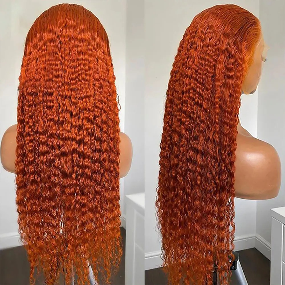 Orange Ginger Lace Front Wig Human Hair High Density 30 Inch Curly Human Hair Wig Deep Wave Gluelesss 13X4 13X6 Hd Transparent Lace Ready To Wear