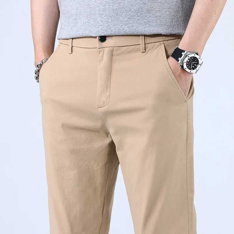 Casual Men Orange Loose Straight Business Pants Green Khaki Elastic Waist Trousers Soft Cotton Lyocell Fabric Korean Cargo Pants W250826