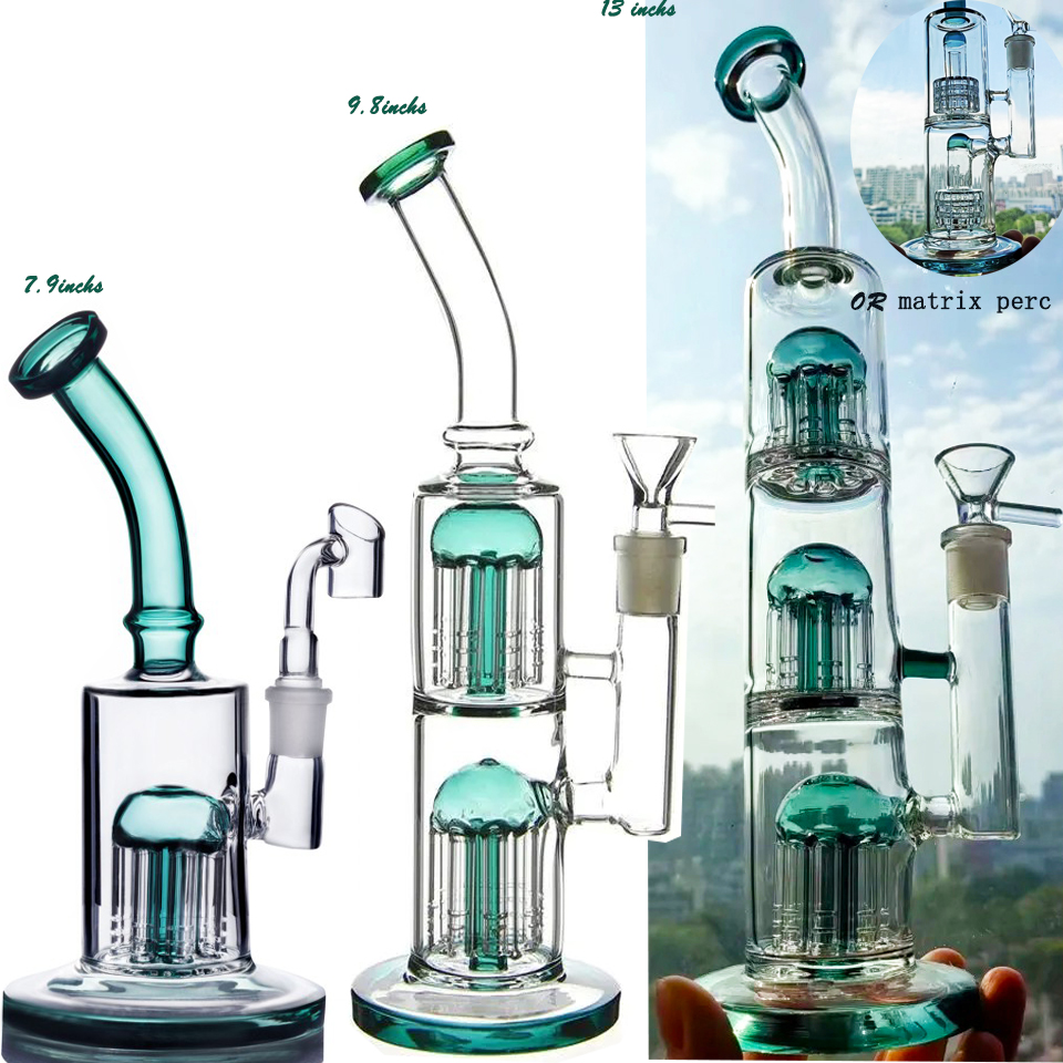 Double Arm Tree Perc Glass Bong Purple Blue Glass Smoking Water Pipe Bubbler Hookahs Water Bongs With 14mm Accessory