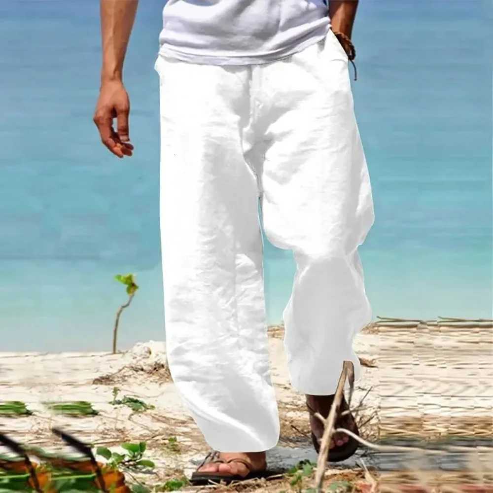Mens Linen Cotton Pants Straight Leg Breathable Lightweight Beach Style Cozy Trousers Casual Spring Summer Pants W250826