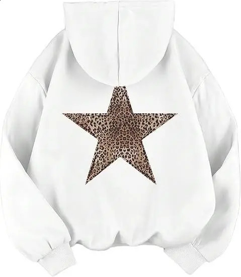 Star Graphic Hoodies Oversized Y2k Leopard Print Hooded Sweatshirt Cheetah Hoodie Streetwear Unisex Pullover Tops yy250826