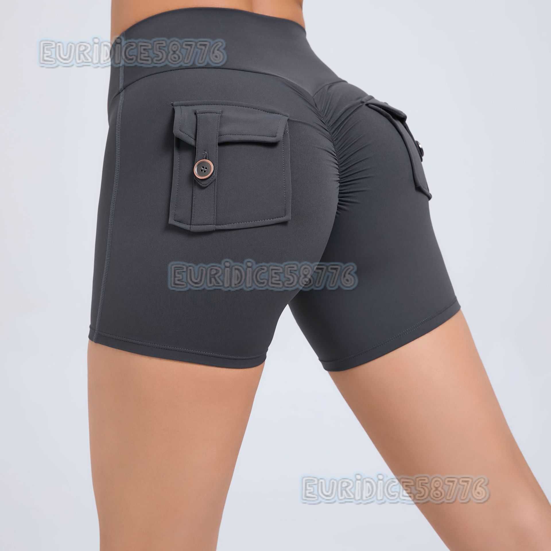 Peach Hip Cargo Tight Shorts Women High Waist Elastic Hip Lift Button Yoga Pants Quick Dry Running Fitness Pants 8019 H250825