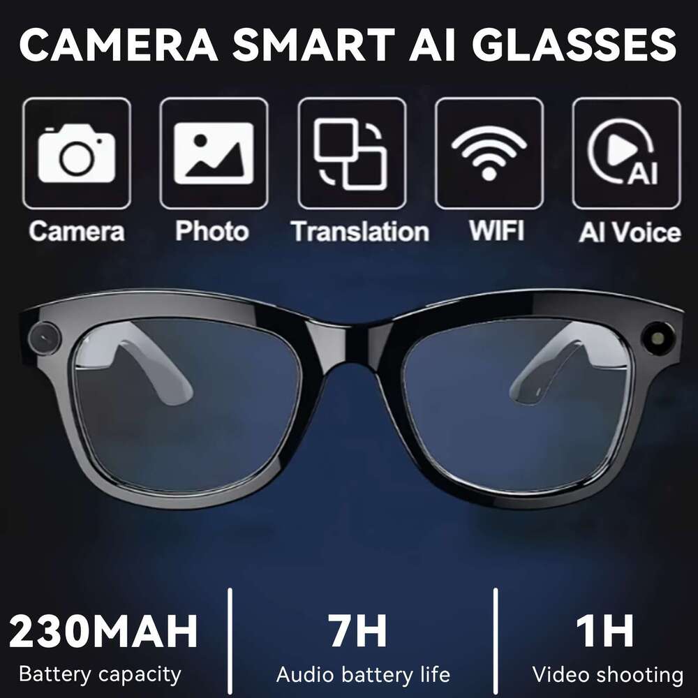 4k Camera Glasses, Ai Smart Glasses with Real-Time Translation & Object Recognition, Open-Ear Audio, Ultra-Light Design, Max 8hrs Playtime for Outdoor
