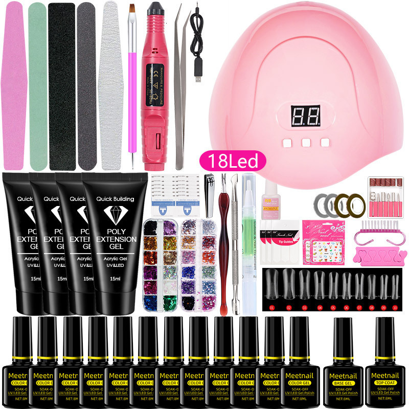 Nail Manicure Set Poly Gel Kit with 36 132W UV LED Lamp Polish Soak Off Varnish Professional Art Tools 230703