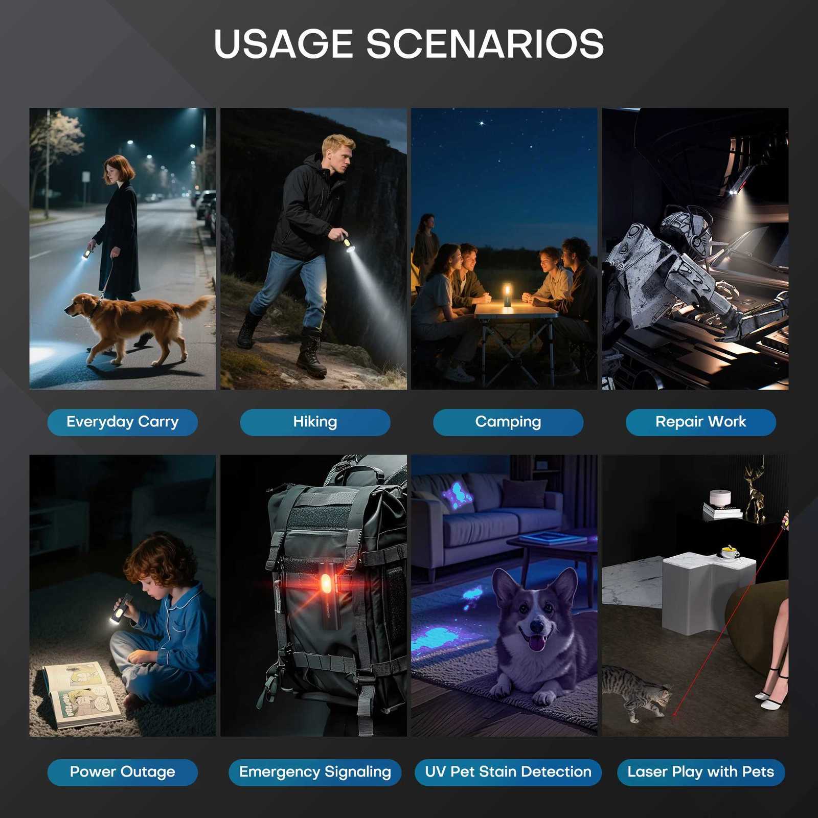 Rechargeable Flat EDC Flashlight 1000 Lumens Pocket Flash Light 11 Light Modes Twoway Clamp Small LED Light with UV Red Laser Y250826