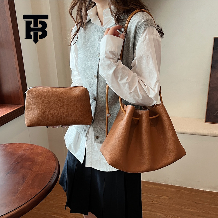 TB BHULAMTE Designer's Simple And Luxurious Women's Drawstring Bucket Bag New Seamless Soft Leather Shoulder Crossbody Bag Fashion Casual Sh