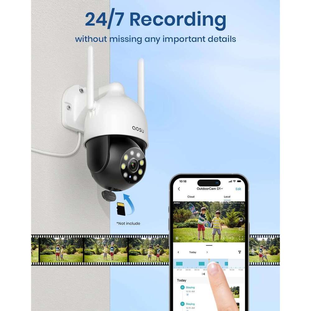 AOSU 2K Cameras Outdoor/Home, 360°Pan-Tilt View Timed Cruise 2.4G WiFi Security Camera with Motion Tracking, Spotlight & Siren, 2-Way Audio, Full Colo