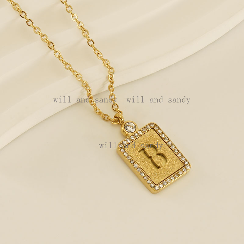 Non Tarnish 18K Gold Plated Initial Necklaces for Women Cubic Zirconia CZ Letter Necklace Capital Monogram Retangle Initial Pendant Necklace Jewelry G